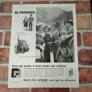 Listerine "Be Prepared Never Know Who You'll Meet" - Vtg 1961 B&W PRINT AD